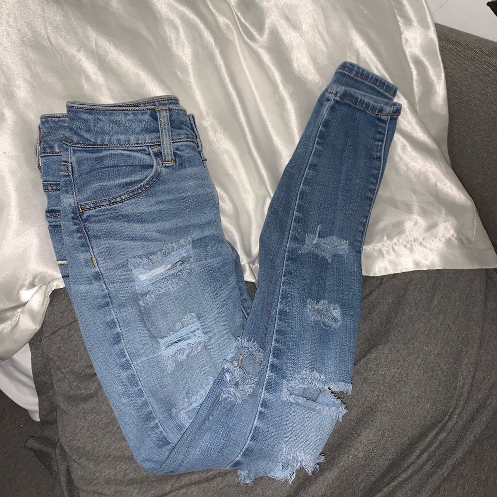 AEO Ripped Super Stretch Blue Jeggings